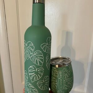 Brumate Green Winesulator and Tumbler Monstera Plant Set